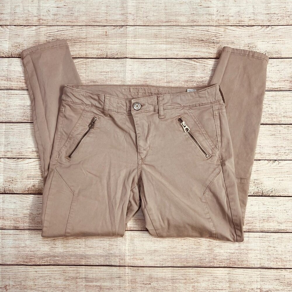 American Eagle Outfitters Tan Moto Jegging Ankle Super‎ Stretch Pants Size 8